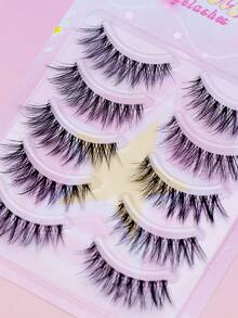 5 Pairs Winged Elongated False Eyelashes, Outer‑Corner Lifted Slanted Upturned Strip Lashes, Fluffy Voluminous Lashes, Invisible Thin Clear Band Soft Reusable Dramatic Eye Lashes, Invisible Thin Clear Band Soft Reusable Dramatic Eye Lashes - Black - View 6