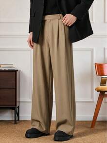 Men's Minimalist Design Casual Drape Wide Leg Waist Hidden Button Versatile Suit Pants - Mocha Brown - View 4