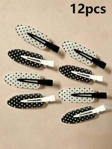 12/8/4/1pc Seamless Black & White Polka Dot Hair Clips, Fashionable Bangs & Messy Bun Hair Clips, Suitable For Dates, Beach Vacation, Formal Wear, Outings, Gifts, Versatile Hair Clips For School And Daily Wear - Polka Dot Clip - View 14