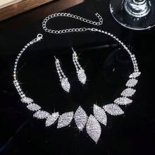 Wedding Bridal Necklace & Earrings Set, Full Rhinestone Super Sparkling Neck Chain, Evening Dress Wedding Jewelry For Women - 2 Silver - View 6