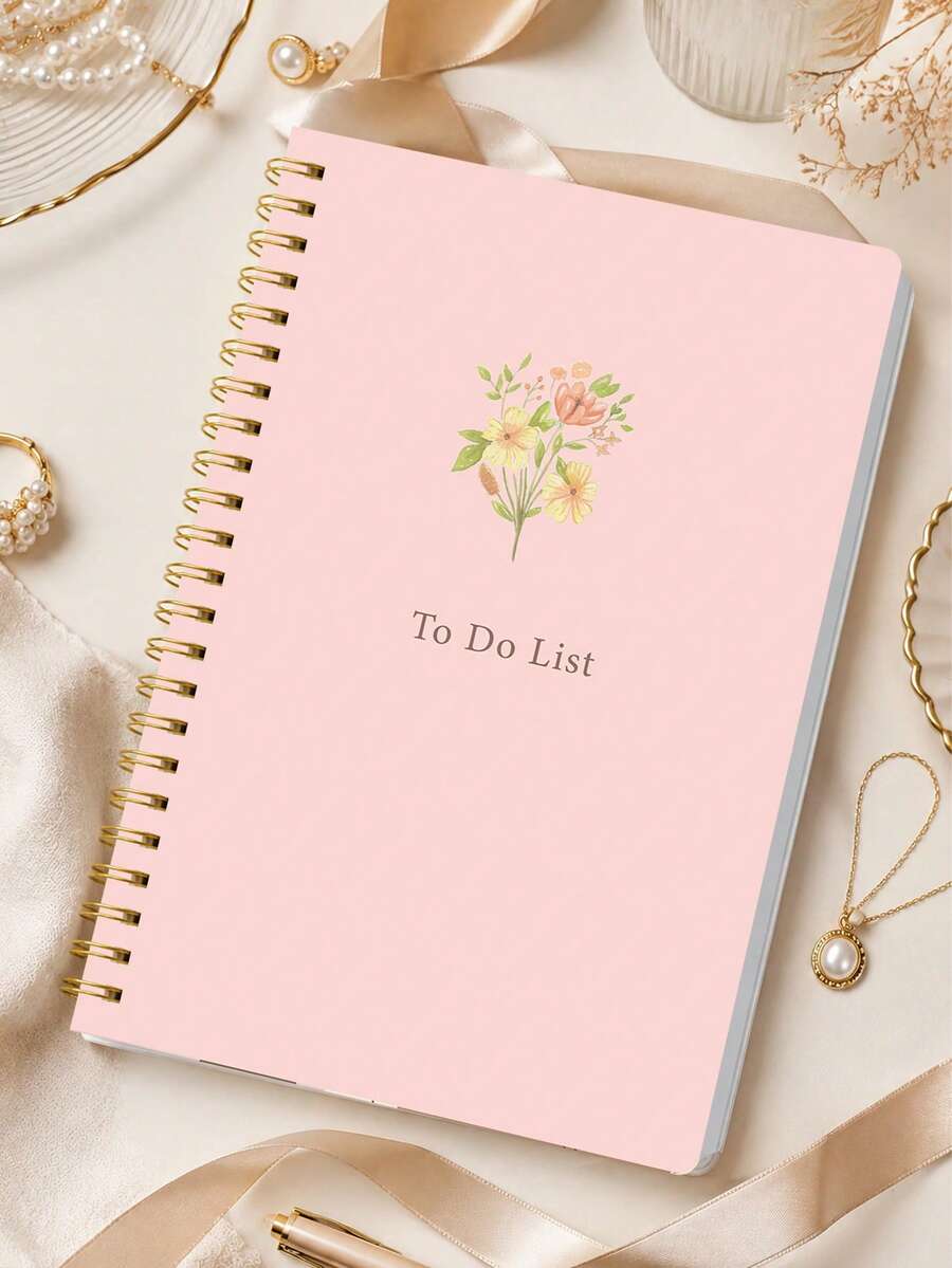 1pc Pink To Do List Spiral Notebook,Task Planner With Date&Time,Checklist,Progress Tracker,Notes And Priorities Pages,Office Desk Accessories Office Supplies For Work&Study - Rectangle - View 1