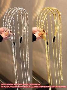 topshiny Luxury 4-Layer Rhinestone Tassel Headband With Long Crystal Chain, Multi-Strand Exaggerated Hair Accessory For Women's Party And Wedding - Silver - View 7
