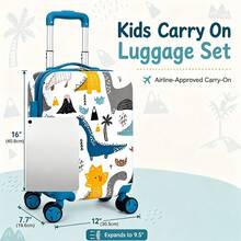 Cute Cartoon Dinosaur Volcano Jungle Print Kids Hard Shell Luggage, Spinner Wheels Trolley Suitcase, Kids Carry-On Travel Bag, Suitable For Vacation Use - White - View 3