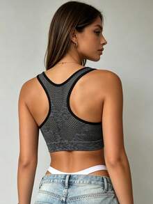 Runway Rest Wireless Tank-Style Front Zipper Sports Bra, Lightweight Push-Up Lift Bra - Black - View 2