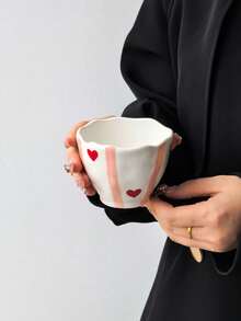1pc Classic Colorful Striped Heart Handheld Coffee Mug, Ins Style Personalized Hand-Painted Ceramic Cup, Exquisite Highly Attractive Tea Cup, Suitable For Espresso And Tea - Multicolor - View 16