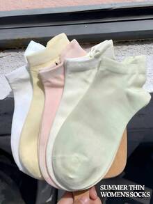 5 Pasang Kaos Kaki Pendek Wanita - Katun Murni, Menyerap Keringat, Bernapas - Ujung Kaki Tanpa Jahitan, Tidak Mudah Berbulu, Cocok untuk Aktivitas Luar Ruangan, Olahraga Bersepeda, Cocok untuk Musim Semi, Musim Panas, Musim Gugur (Warna Acak) - MultiWarna - View 1