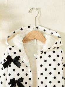 Jaket Tebal Berkerudung dengan Resleting dan Desain Pita 3D Motif Polkadot Kasual untuk Anak Perempuan, Musim Gugur/Dingin - Putih - View 3