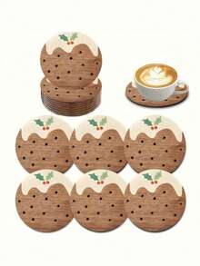 8/4/1pc Cute Christmas Wooden Coasters,Suitable For Christmas Table Decor,Furniture Coasters,Beverage Coasters,Wine Coasters,Christmas Gifts,Christmas Decorations,Christmas & Holiday Decor,Kitchen Heat-Resistant Coasters,Christmas Housewarming Gift - Multicolor - View 9