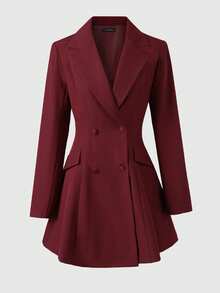 Women's Red Elegant Casual Daily Commute Business Office Blazer Dress With Padded Shoulders And Double-Breasted Design, Formal Evening Dresses For Women, Elegant Dress, Winter Dress - Red - View 8