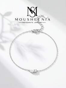 MOUSHEENIA Dainty Round Cut Moissanite Bracelet 925 Sterling Silver Plated 14K Gold Bezel Set Station Satellite Chain Adjustable Fine Jewelry For Women - 00180MSB - View 10