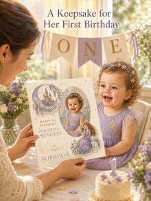 Personalized Photo First Birthday Greeting Card, Custom Name And Age, Princess Theme With Floral Fairy Tale Artwork, Picture Birthday Card For Girls, First Birthday Celebration Card, Custom Photo Card For Daughter, One Year Old Birthday Keepsake - Multi-color - View 6