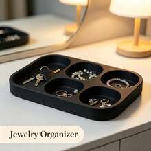 Nampan Penyimpanan Multi-Kompartemen, Hitam untuk Pintu Masuk, Kamar Tidur, Nampan Organizer Meja, Kotak Penyimpanan Multi-Kompartemen, Dapat Menyimpan Kunci, Perhiasan, Cincin, Earphone Bluetooth, Jam Tangan, dan Berbagai Barang Kecil, Nampan Meja Samping Tempat Tidur Dekoratif dan Modis - Hitam - View 6