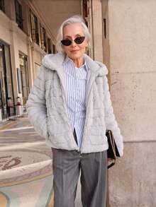 Women's Faux Fur Hooded Pocket Coat - Perfect Choice For Autumn/Winter - Grey - View 8