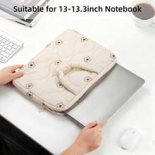 13.3 Inch Laptop Sleeve, Embroidered Floral Design, Compatible With Air Pro 13.3, Pad 10th, Pro 12.9, Air 13, Quilted Tote Bag With Zipper Closure - View 3