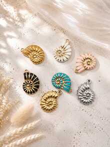 1 Set 7pcs Stainless Steel 18K Gold Plated Oil-Drip Seashell Necklace Pendants, Ocean Style Beach Vacation Multi-Shape Pendants, DIY Necklace & Earring Jewelry Accessories - Multicolor - View 6