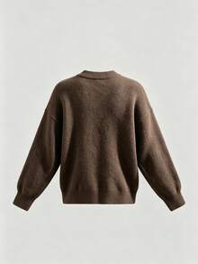 New Autumn/Winter Women's Square Neck Deep Brown Ribbed Collar Sweater, Casual Everyday Versatile - Brown - View 3