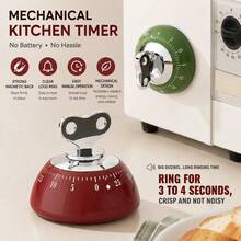 Mechanical Kitchen Timer 60 Minutes, Battery-Free Magnetic Timer, Vintage Wind-Up Alarm Clock Fridge Magnet, Cooking Baking Countdown Reminder, Durable Practical Kitchen Tool, Kitchen Gift - Multicolor - View 2