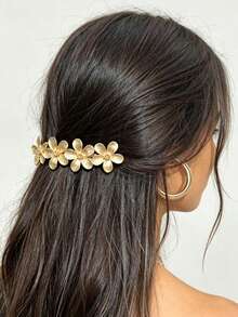 1pc Elegant Rhinestone & Pearl Flower Hair Clip With Secure Spring Clamp Design, Durable And Non-Slip, Suitable For Women's Half-Up Hairstyles - Gold - View 19