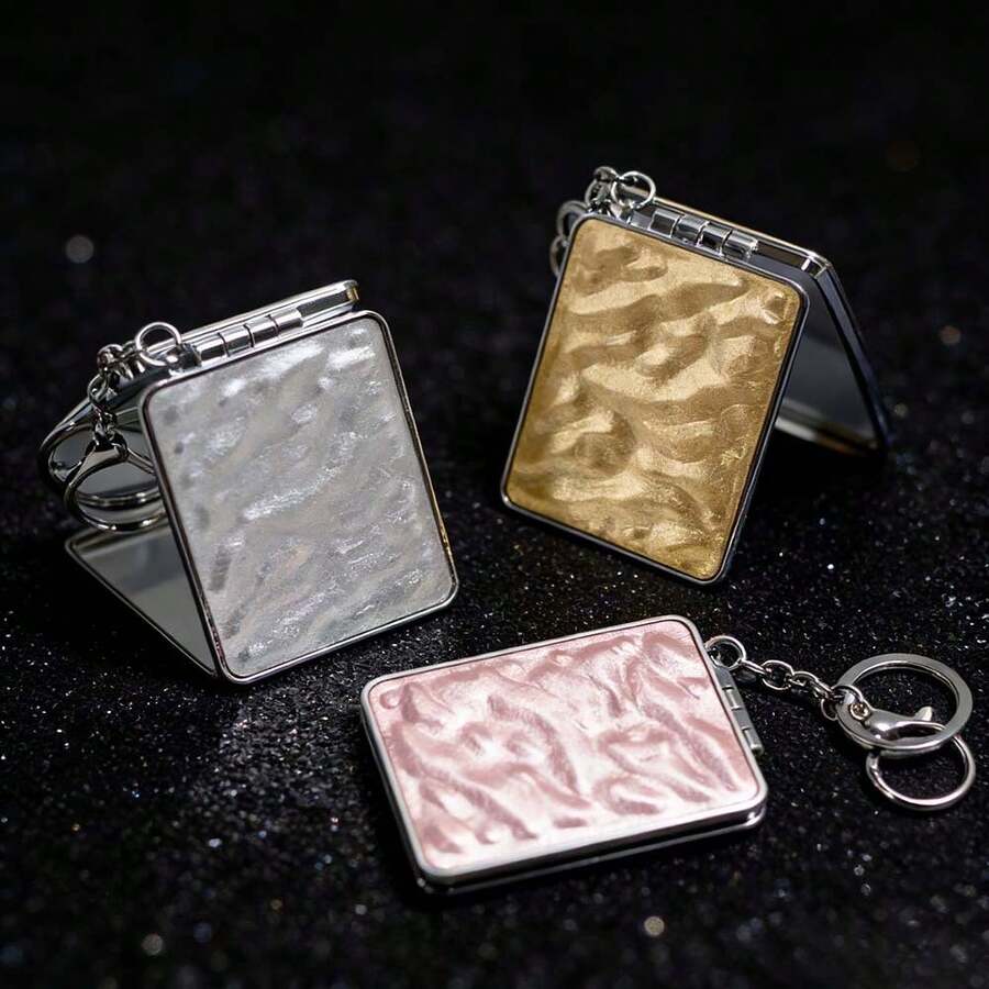2PCS/Set High Gloss Water Ripple Double-Sided Mirror Portable Flip Cover Handheld Makeup Mirror Keychain Pendant Mirror Bag Decoration Makeup Mirror - Multicolor - View 1