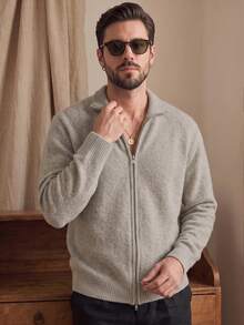 Jaket Layering LOOKUN Musim Gugur dan Dingin Warna Polos Kerah Lapel Gaya Bisnis Sport Komuter Longgar Nyaman Lengan Panjang Kardigan Sweater Pendek Rajut - Khaki - View 3