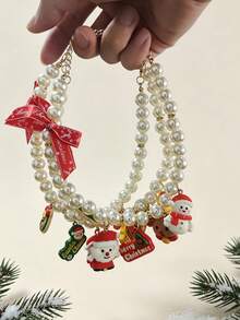 Christmas Adjustable Pet Pearl Necklace, Paired With Christmas Themed Decorative Pendant, Fashionable Pet Gift, Suitable For Cats And Small Dogs - Multicolor - View 7