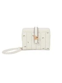 Floral PU Leather Short Wallet, Heart Buckle Card Holder With Pearl Shoulder Strap, Cute Coin Purse With Card Slots - Multicolor - View 15