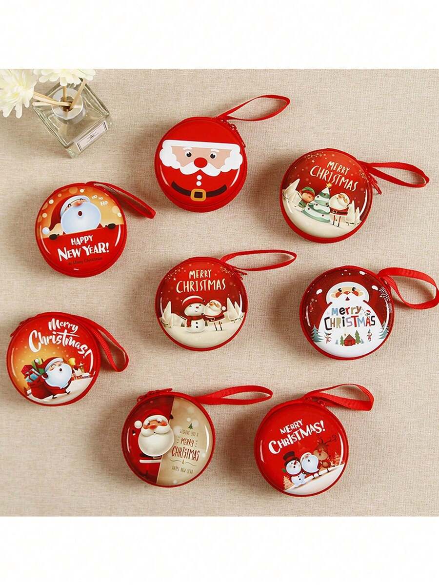 1pc Christmas Round Wallet Box, Christmas Gift Pouch, Coin Purse Xmas Ornament, Hanging Pendant For Christmas Tree, New Year Small Gift, Perfect For Holiday And Home Decoration - Multiple Styles - View 1