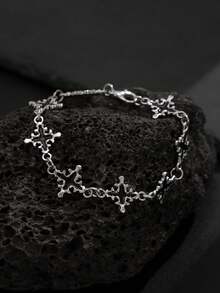 1Pc Retro Punk Aesthetic Silver Cross Enamel Lava Pattern Bracelet For Men Tarnish Resistant Daily Party Jewelry Accessory - Black - View 3