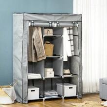 Fabric Wardrobe With 8 Shelves & Clothes Rails, Non-Woven Folding Closet In Beige, 125x43x162.5cm For Space-Saving Storage - Light Grey - View 7