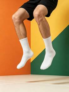 1/5/10/20 Pairs Men's Mid-Calf Socks, Simple Black & White Striped, Casual Home & Daily Wear - Multicolor - View 4