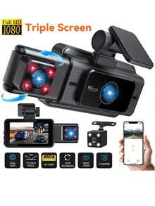 Kamera Dasbor Interior Depan dan Belakang 3 Saluran, Kamera Dasbor Mobil Full HD 1080P, Termasuk Kartu SD 128GB, Layar IPS 3 Inci, Penglihatan Malam, Sudut Lebar 170°, WDR, Pemantauan Parkir 24 Jam, Baterai 150mAh - A - View 10