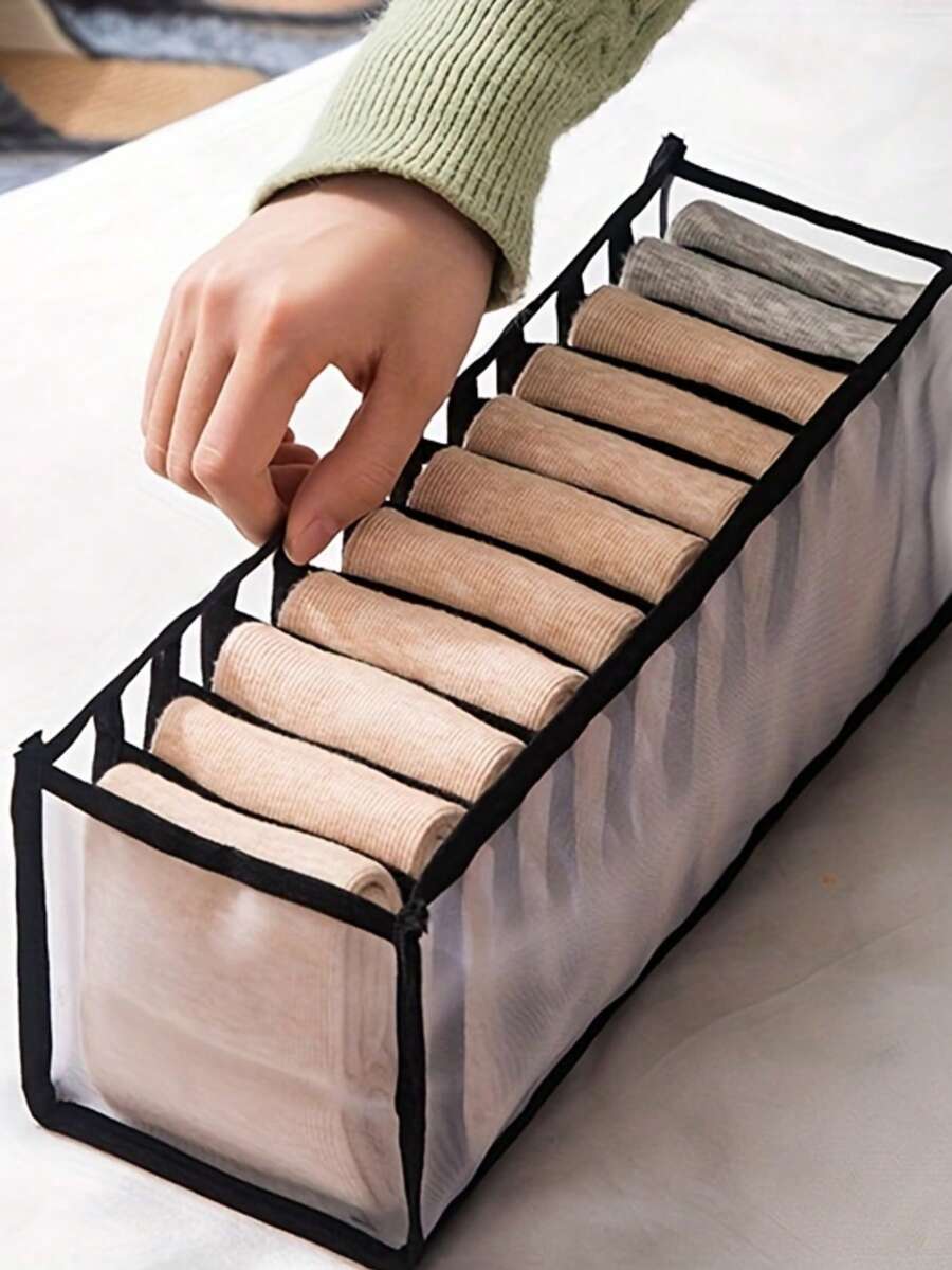 1pc Foldable Fabric Underwear Storage Box, 11-Compartment Multi-Function Organizer, Suitable For Socks, Bras And Clothing, Fit For Wardrobe, Closet, Shelf And Home Storage