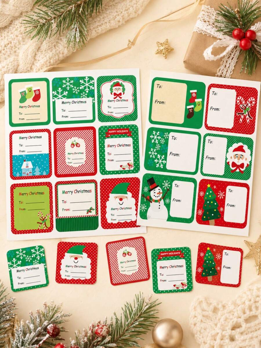 BUBU 20 Sheets Christmas Gift Tag Stickers, 2 Sets Of 10 Sheets Holiday ...