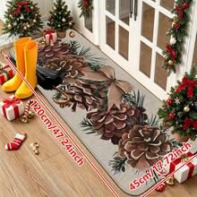 1/2/3pcs Christmas Theme Kitchen Rugs, Flannel Kitchen Mats With Christmas Pine Cone And Pine Branch Pattern, Soft Comfortable Absorbent Non-Slip Machine Washable With Non-Slip Backing, Multi-Purpose Floor Mats Suitable For Doorway, Living Room, Bedroom, Kitchen, Dining Room, Bathroom, Patio, Entryway, Home And Holiday Decor - Multicolor - View 11