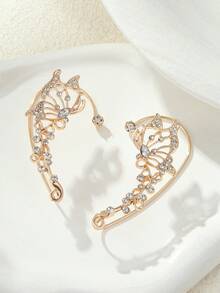 NAIZHU 1/2pcs Fashionable Luxury Butterfly Rhinestone Earrings Ear Hooks Suitable For Women Dating Daily Wear Party - Multicolor - View 10