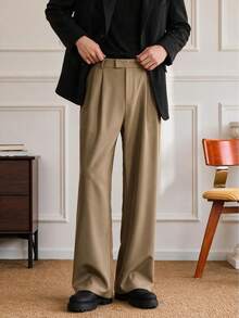 Men's Minimalist Design Casual Drape Wide Leg Waist Hidden Button Versatile Suit Pants - Mocha Brown - View 6