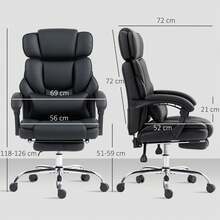 HOMCOM Office Chair With Lumbar Support, Armrests, Footrest, Black Ergonomic Desk Chair, Adjustable Headrest, Height-Adjustable Swivel Chair In PU Leather, Padded Computer Chair - Black - View 3