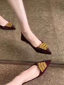 女款高級小眾蛇紋尖頭細高跟單鞋 春秋法式風格 晚宴通勤時尚奶奶鞋 - 酒紅色 - 查看 9