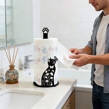 2D Design Cute Black Cat Butterfly Paper Towel Holder, Kitchen Countertop Roll Paper Storage Rack, Cat Lover Decor, Vintage Farmhouse Style Bathroom Standing Paper Towel Rack, Creative Animal Silhouette Design, High-Value Home Storage Rack, 2D Flat - Multicolor - View 7