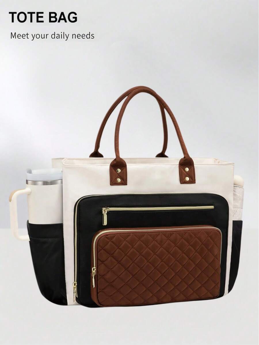 Men's 15.6 Inch Laptop Bag, Waterproof Handbag, Lightweight Briefcase, With Large Cup Holder, Suitable For Office, Teacher, Nurse - Multicolor - View 1