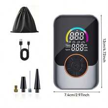 Portable Air Pump With Digital Pressure Gauge, LED Light And Multiple Nozzles, Suitable For Cars, Motorcycles, Bicycles And Other Inflatable Products - Wireless - View 15