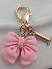 Pink Compact Bowknot Letter A-Z Keychain Pendant, Matching Bag Charm, Seasonal Opening Halloween Interactive Small Gift - Multicolor - View 21
