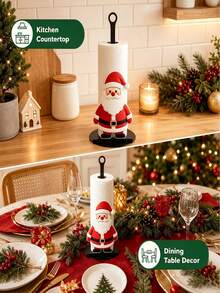 Christmas Theme Vertical Kitchen Paper Towel Holder, Santa Claus/Christmas Tree Design Holiday Home Decor Countertop Paper Towel Storage Rack - Multicolor - View 3