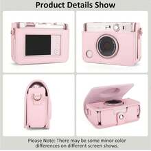 Protective Case For Fujifilm Mini Camera, Litchi Grain PU Leather Camera Bag With Photo Print Slot, Precise Charging Port Cutout, Detachable Protective Shell, Adjustable Detachable Shoulder Strap, Suitable For Travel, Pink/Black/Brown - View 4