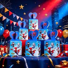 1set/6pcs Comics Network Theme Party Packaging Box, City Hero Pattern Paper Gift Box, Birthday Celebration, Theme Party, Party Snack Storage And Event Gift Box - Multicolor - View 1
