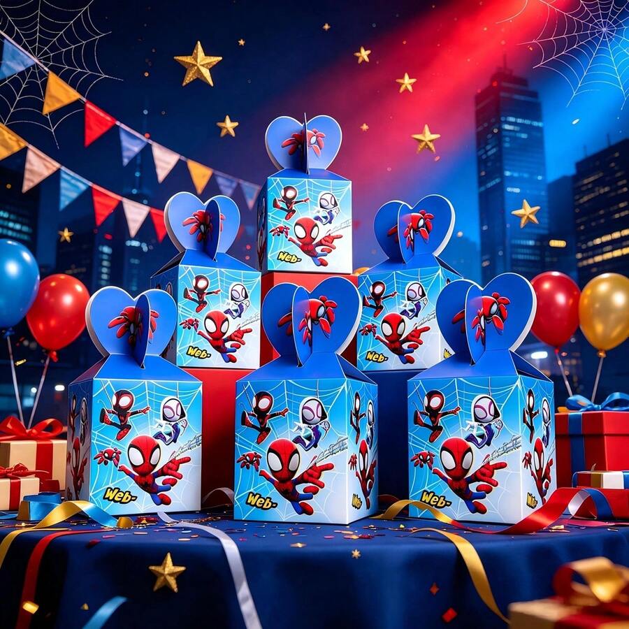 1set/6pcs Comics Network Theme Party Packaging Box, City Hero Pattern Paper Gift Box, Birthday Celebration, Theme Party, Party Snack Storage And Event Gift Box - Multicolor - View 1