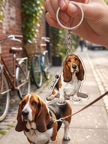 1pc Custom Pet Photo And Text Keychain, Personalized Dog Portrait Key Ring, Custom Pet Name Key Charm, Pet Lover Bag Pendant, Unique Pet Memorial Gift - Multicolor - View 2