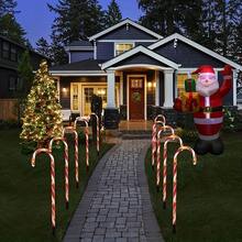 Lampu Tiang Bentuk Permen Tongkat Natal, Penanda Jalan LED Tahan Air, Lampu Tancap Tanah Bergaris Merah-Putih untuk Jalan Setapak Halaman, Dekorasi Liburan Natal Luar Ruangan - Putih Hangat - View 2
