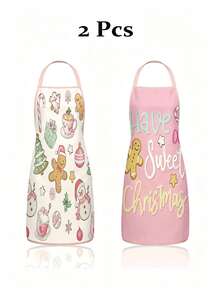 4/2pcs Christmas Apron, Featuring A Pink Cookie Man Design. Suitable For Kitchen Cooking, Festivals And Parties. A Great Gift To Give To Friends. - Multicolor - View 5