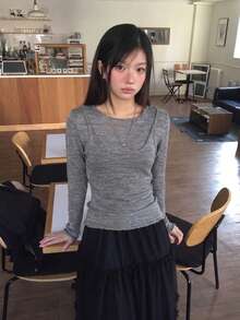 Niche Design Layered Tank Top 2 In 1 Knit Sweater Top Women's Autumn Slim Fit Soft Base Layer - Grey - View 2